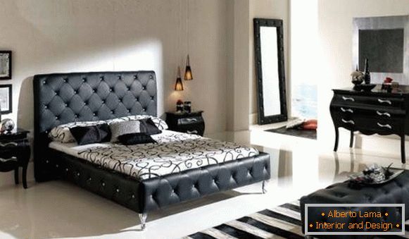 Zasnova spalnice s črnim pohištvom