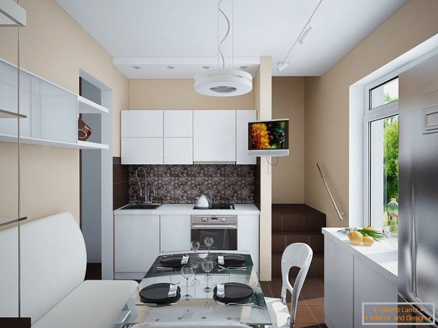Primer notranje opreme majhne kuhinje na fotografiji