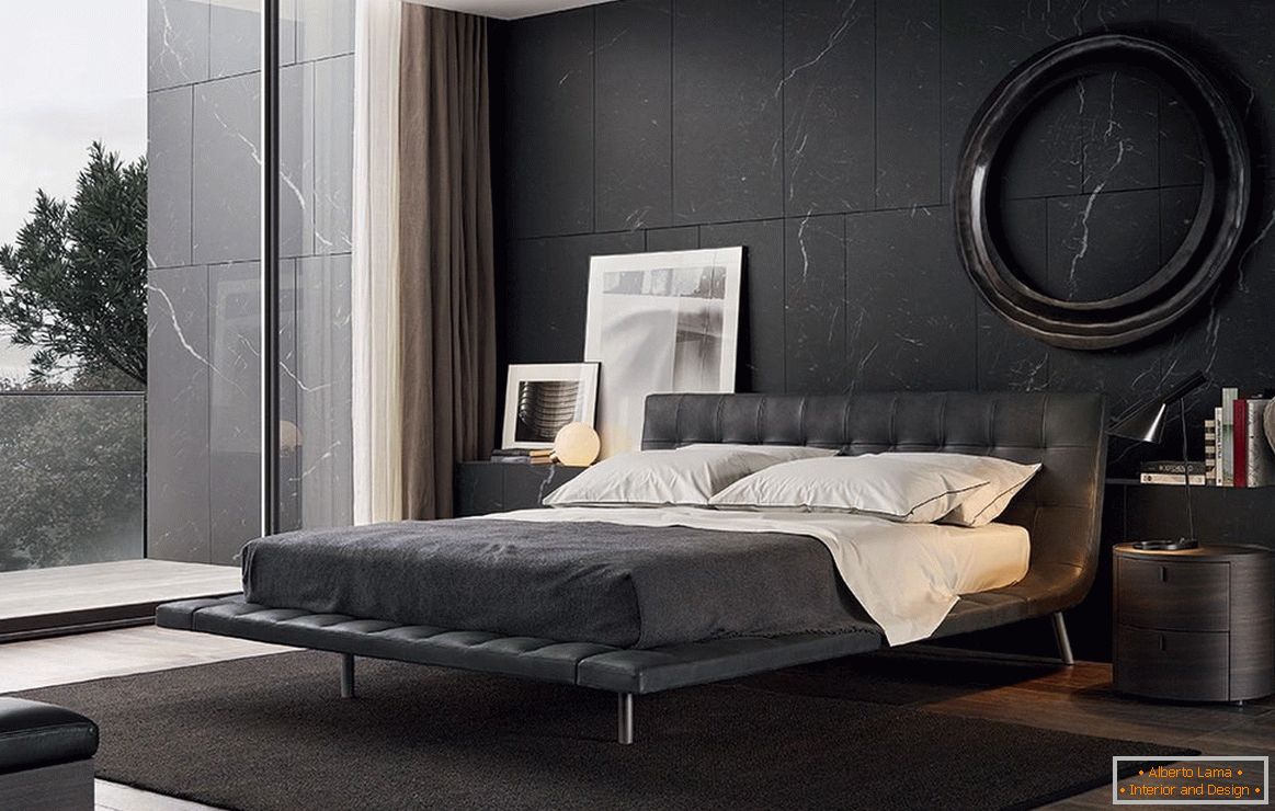 Moderna spalnica v črnih tonih