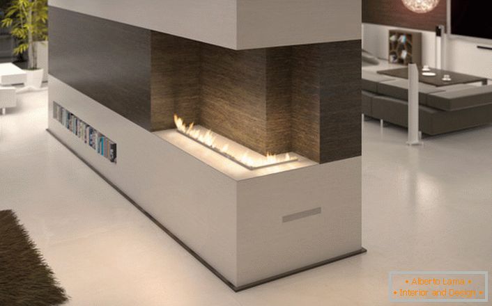 Zasnova bakrene ognjevarne cevi omogoča oblikovalcu, da ergonomično postavlja kamin v notranjost dnevne sobe.