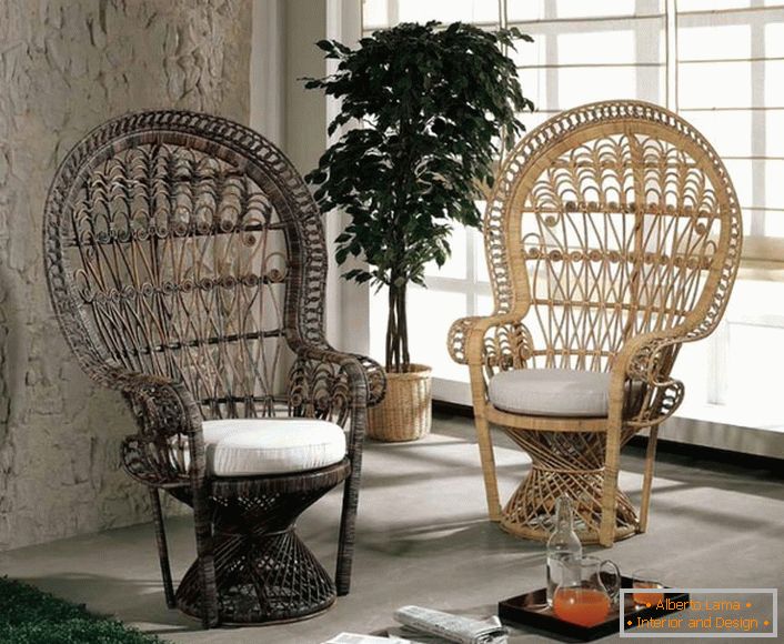 Wicker pohištvo se pogosto uporablja za notranjo dekoracijo v ekološkem slogu.
