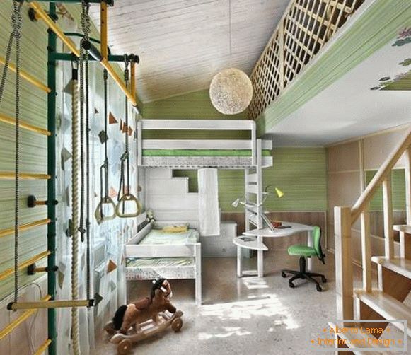 Rumene in zelene barve v notranjosti otroške sobe