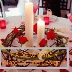Dekoracija mize s svečami in vrtnicami