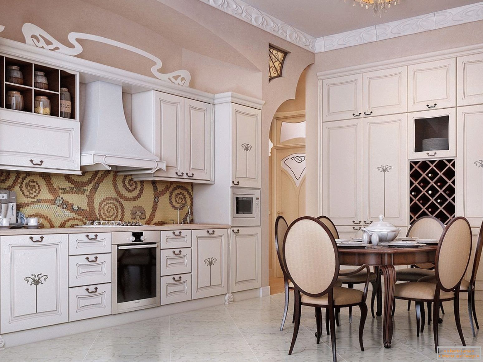 Dekor velike kuhinje v slogu Art Nouveau