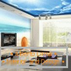 Svetli stenski papir za risalno sobo v slogu plaže