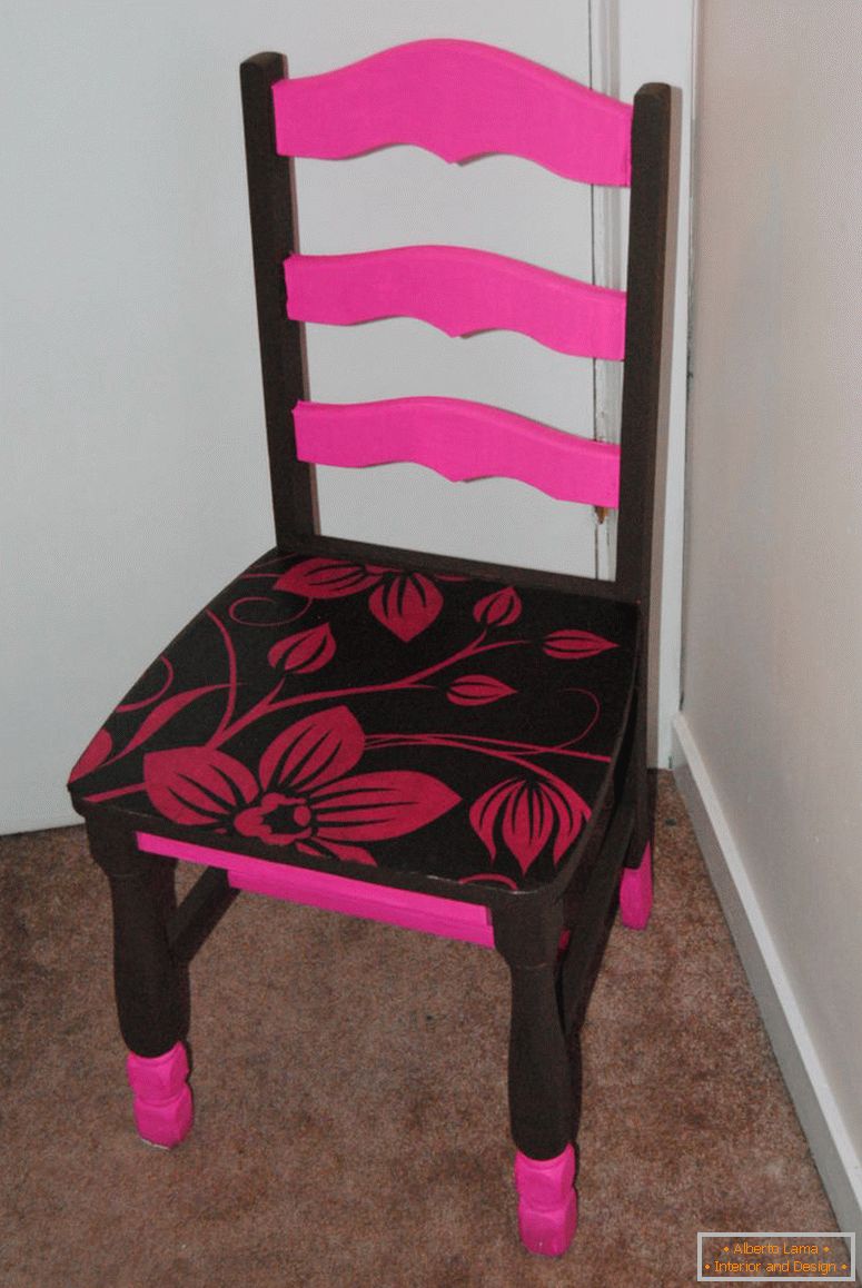 roza in rjava barva-decoupage stol