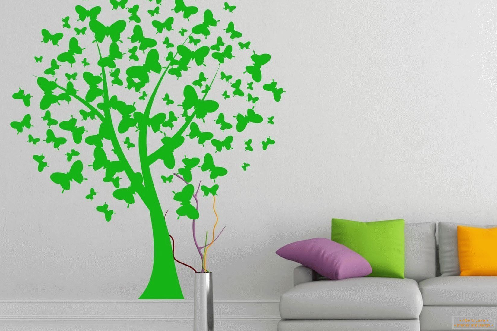 Zeleno drevo na beli steni