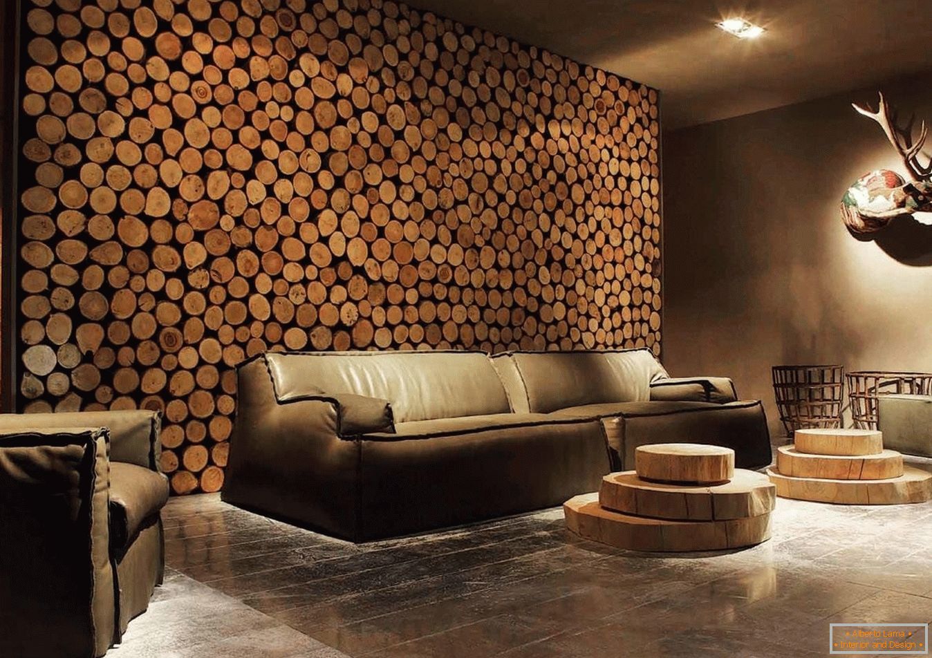 Lesene špilice iz lesa kot dekoracija sten dnevne sobe
