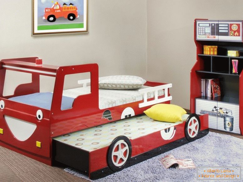 zabavne-hladne-otroške postelje-design-z-rdeče-lesene-laminat-požarno-tovornjak-opremljen-drsna-in-skladiščenje-kabine otroške postelje domov dekor cilj-dom-dekor-rustik-yosemite-dekoracijo dekoraterji -outlet-and-fetco