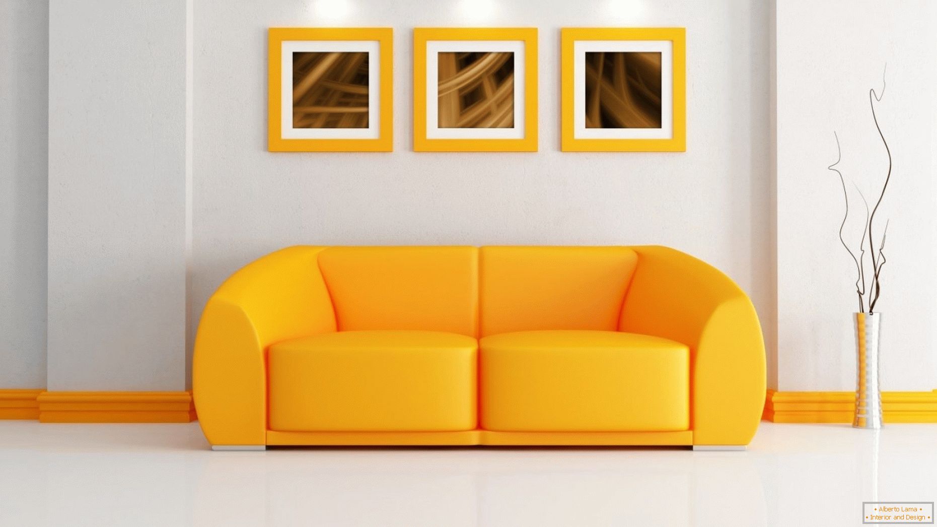 Svetla notranjost z oranžnim kavčem