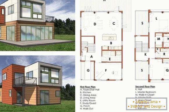 Zasnova dvoetažne zasebne hiše z risbami prostorov