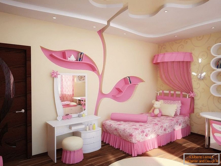 Rumeno-roza spalnica za dekle
