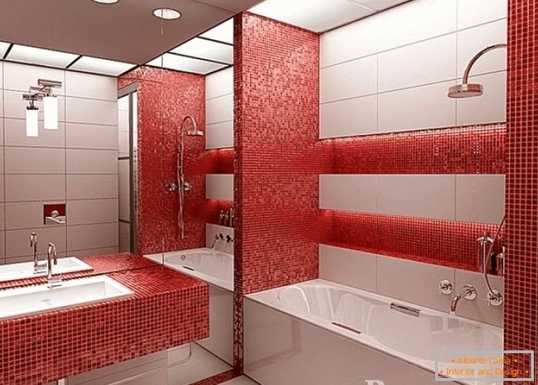 Rdeči mozaik v kopalnici