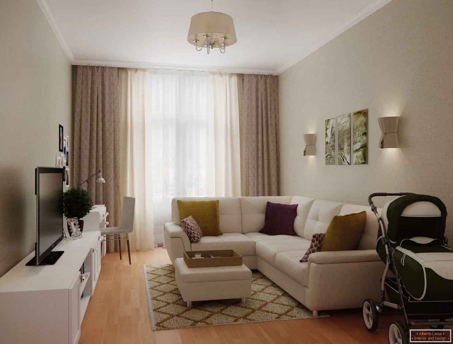 Elegantna moderna dnevna soba design 20 m2 M.