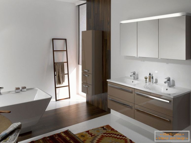 elegantne-moderne kopalnice-ideje-zasnove-notranjosti-z-rjavimi-plavajoče-nečimrnosti-omare-skupaj-dve-bela-umivalnik-tudi-krom-pipa-plus-zidna-pravokotnik-ogledalo- belo brez stoječe-b
