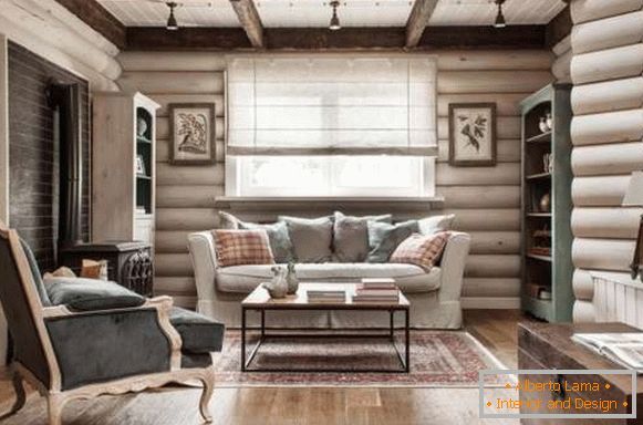 Notranje oblikovanje lesene hiše v notranjosti - rustikalna fotografija