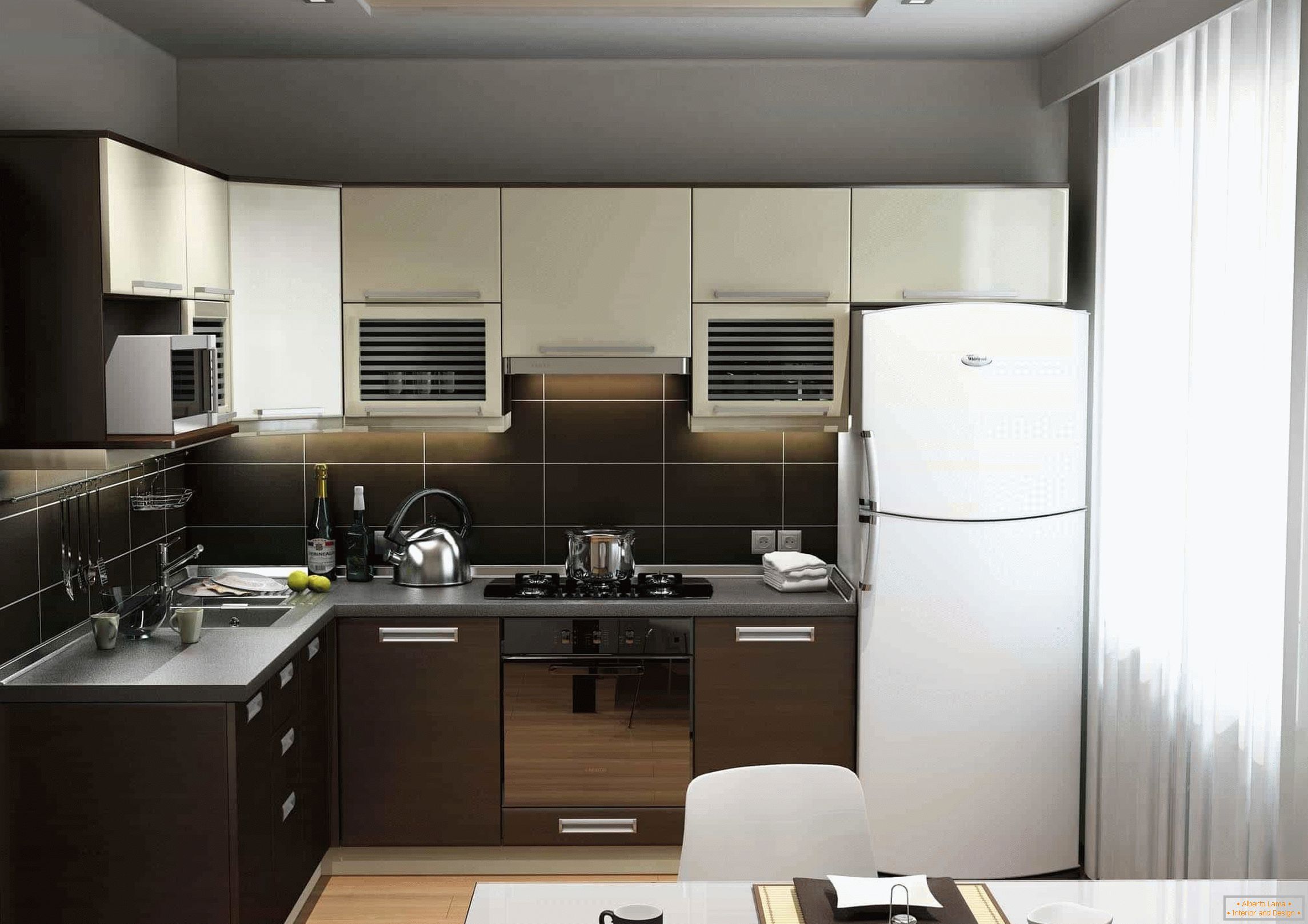 Kompaktno pohištvo ureditev v majhni kuhinji
