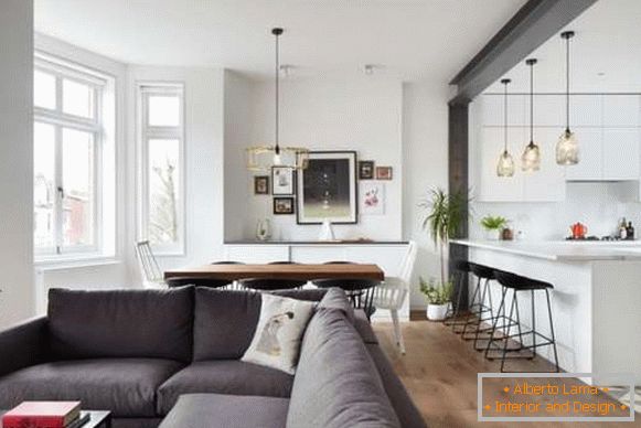 Moderna kuhinja dnevna soba v zasebni hiši - oblikovanje fotografij