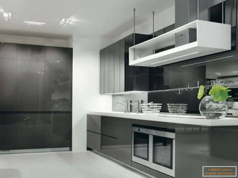 Siva sijajna fasada v kuhinji