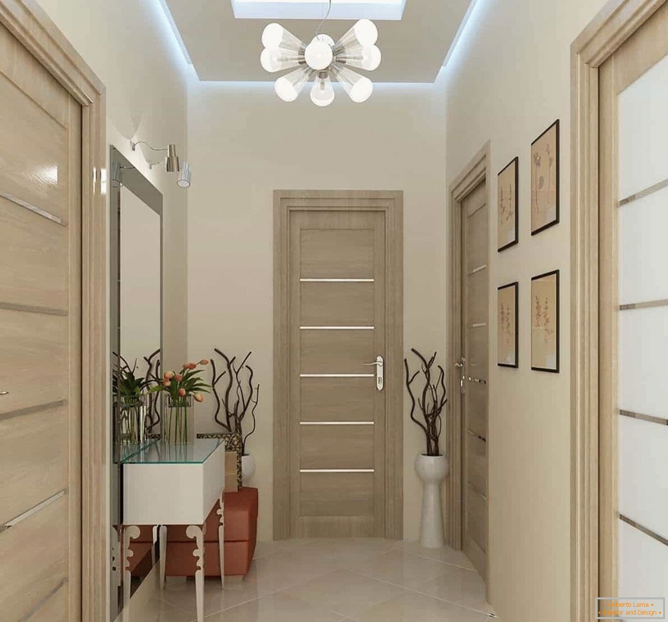 Svetlobni hodnik, kombinacija barv sten in vrat