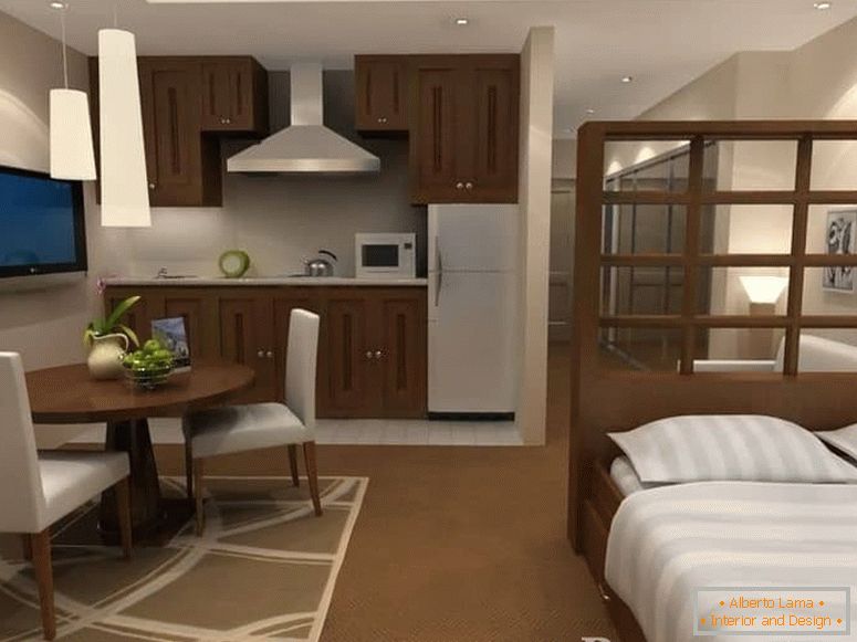 Na tej zasnovi si lahko ogledate, kako ločiti spalni prostor v majhnem stanovanju