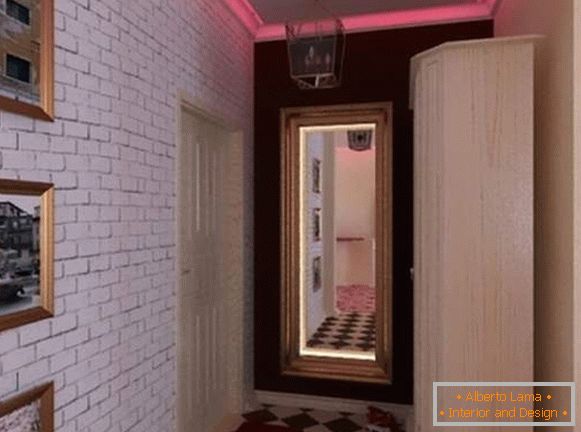 Loft design majhnega stanovanja v Hruščov - notranjost hodnika