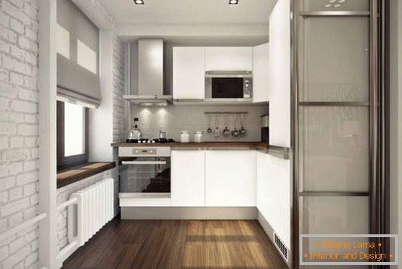 Mala kuhinja v oblikovanju dvosobnega stanovanja 45 m2