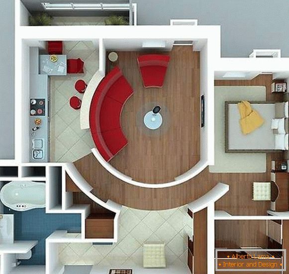Projektni projekt enosobnega apartmaja z ločeno spalnico