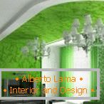 Zelena barva v notranjosti dnevne sobe