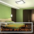 Kombinacija zelene in rjave v notranjosti spalnice