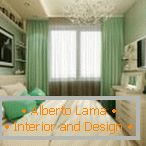 Elegantna notranjost spalnice v zelenih in belih barvah