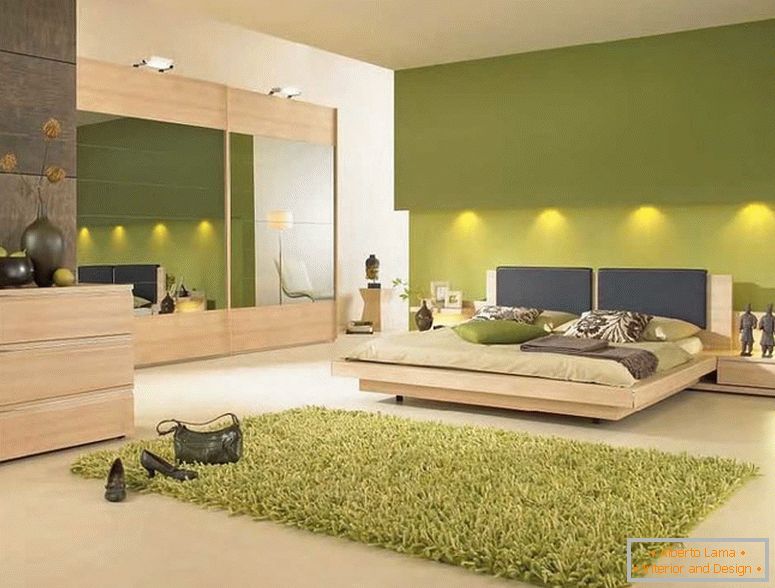 Notranjost spalnice v zelenih barvah с подсветкой 