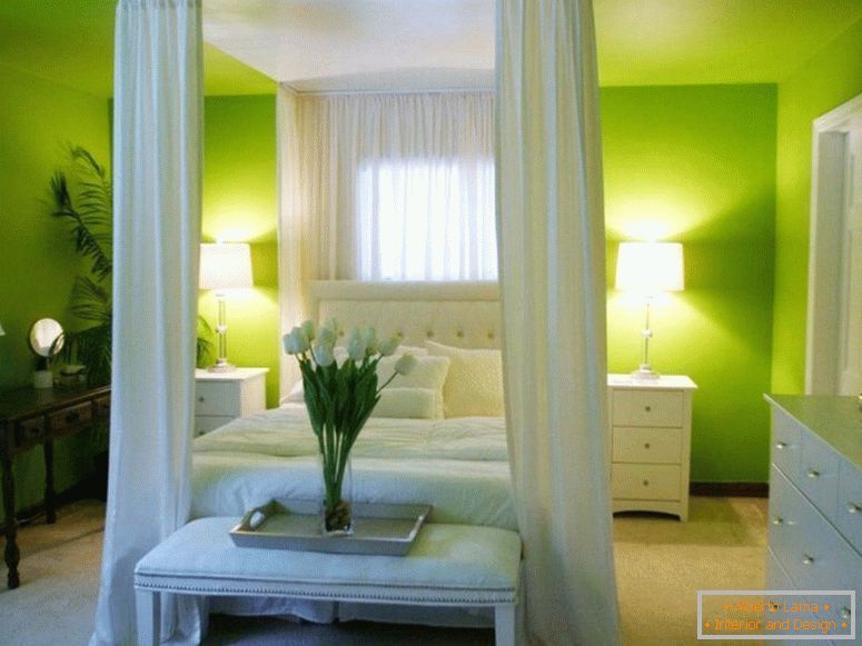Razsvetljava в спальне зеленого цвета