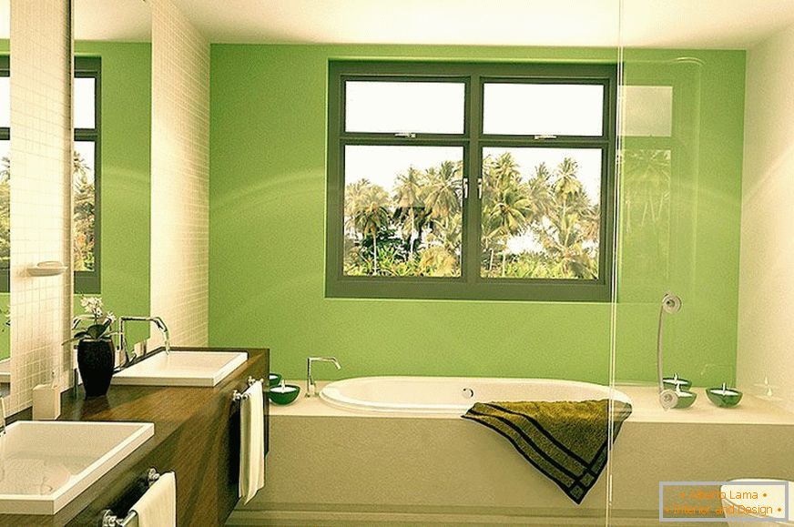 Kopalnica z oknom в зеленом дизайне