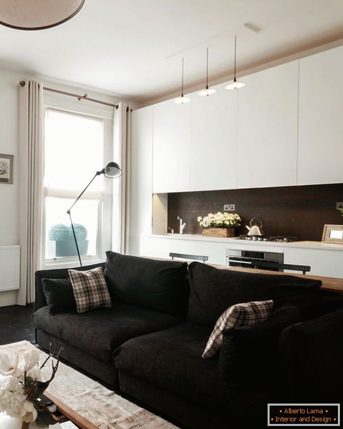 Kuhinja apartmaja-studio v sodobnem slogu