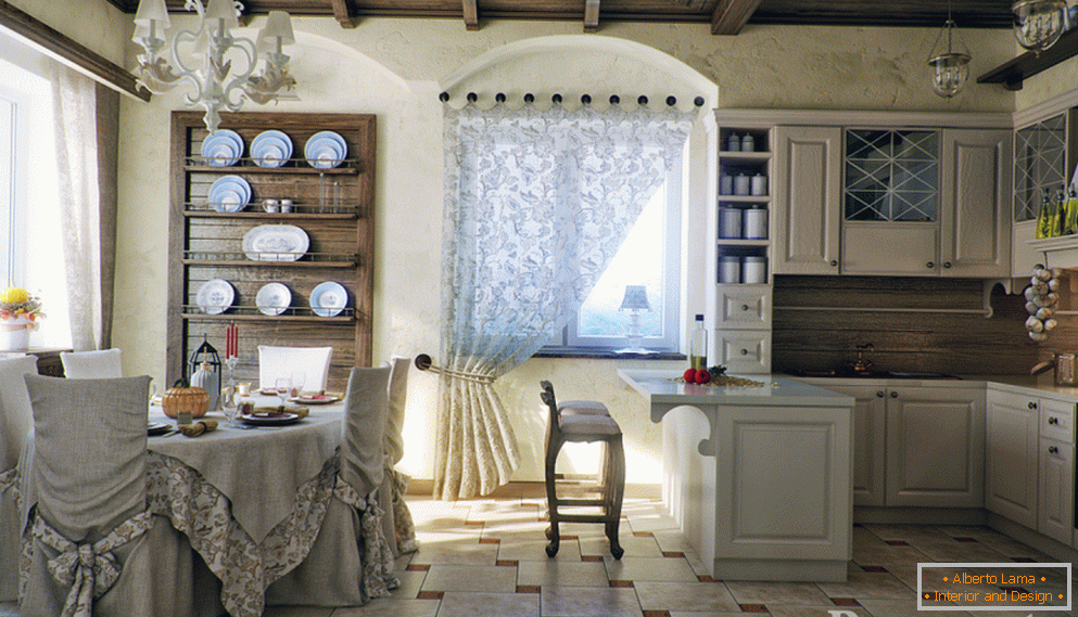 Notranjost kuhinje v francoskem stilu