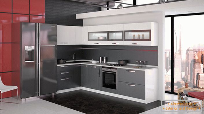 Modularno pohištvo v kuhinji v stilu hi-tech. Uspešna rešitev za organizacijo kuhinjskega prostora. 