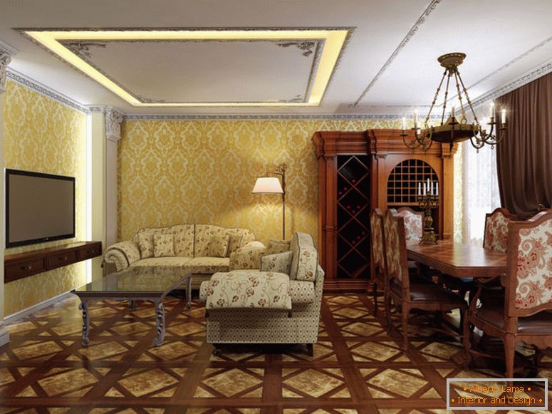 notranja dnevna soba v klasičnem slogu