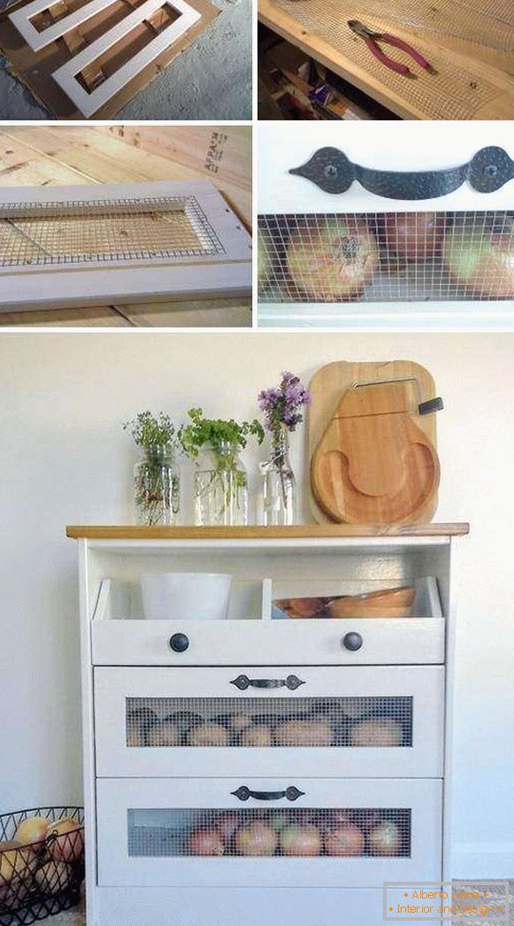 Kabinet za shranjevanje zelenjave v kuhinji z lastnimi rokami