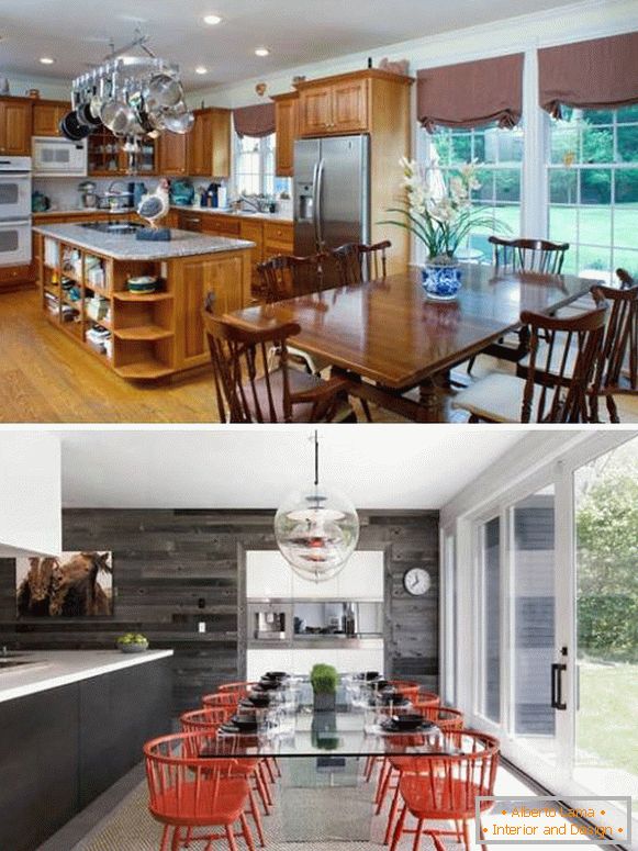 Zasnova kuhinje v zasebni hiši pred in po fotografijah