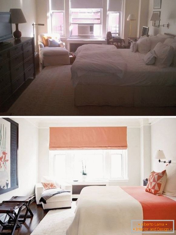 Nova svetla spalnica design pred in po fotografiji