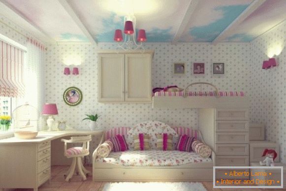 notranjost z belo ozadje za otroško sobo za deklice