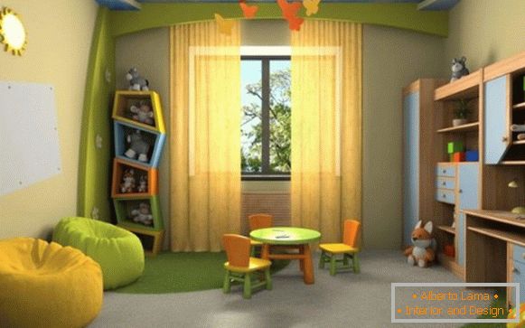 notranjost otroške sobe v naravni barvi za dekle