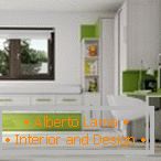 Kombinacija zelene in bele pri oblikovanju apartmaja