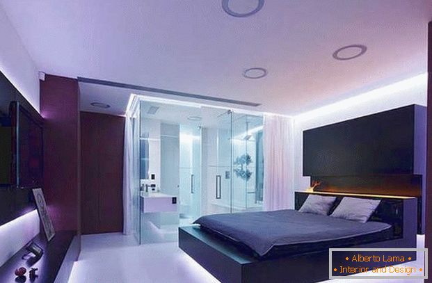 spalnica notranjost v visokotehnološkem slogu