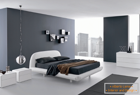 Črna in bela spalnica v visokotehnološkem slogu