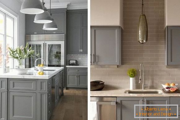 Kuhinje sive barve - fotografija v notranjosti v kombinaciji z bež