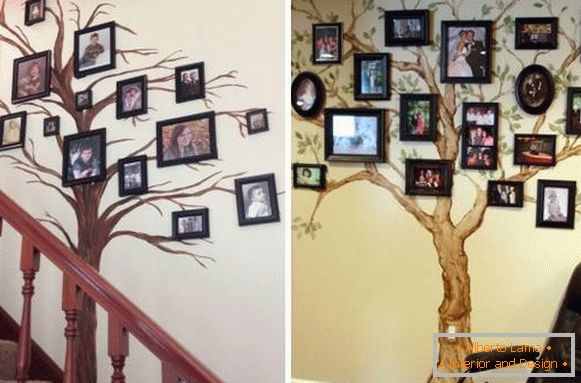 Ideje za dekoriranje sten s fotografijami - družinsko drevo
