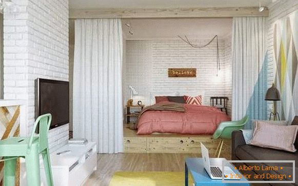 kako urediti pohištvo v sobi enosobnega apartmaja, fotografija 24
