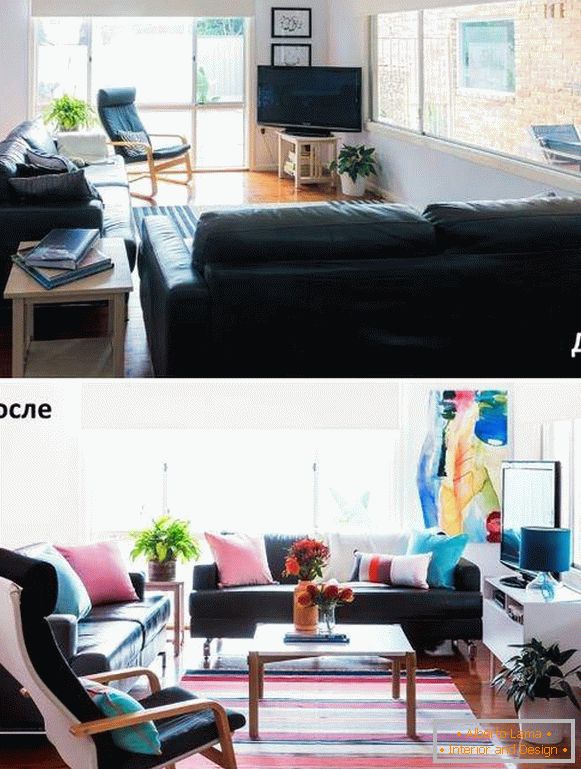 Pravilna postavitev dnevne sobe - fotografije pred in po
